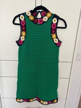 Zara Green Crochet Dress with Floral Trim